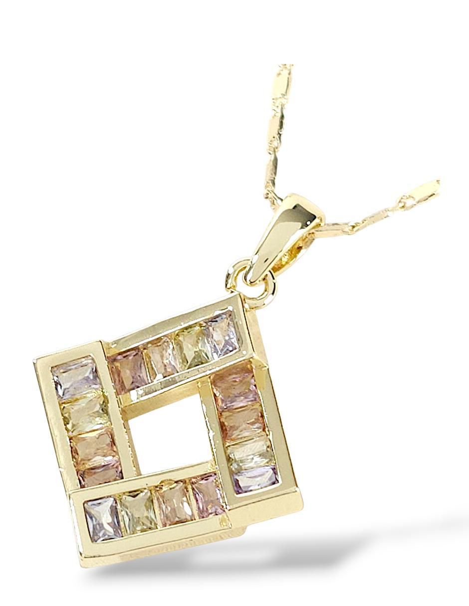 Aretes y collar de rombo de oro laminado 18 k zirconia