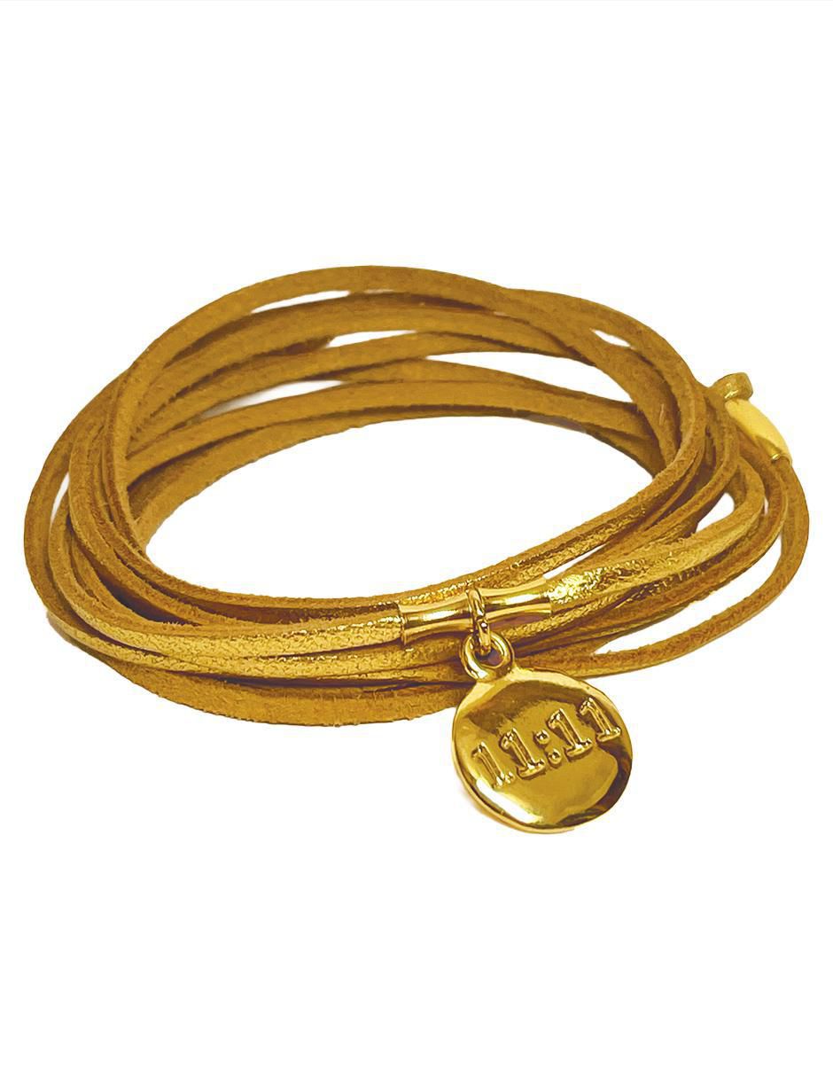 Pulsera de piel 18 k con acabado baño de oro
