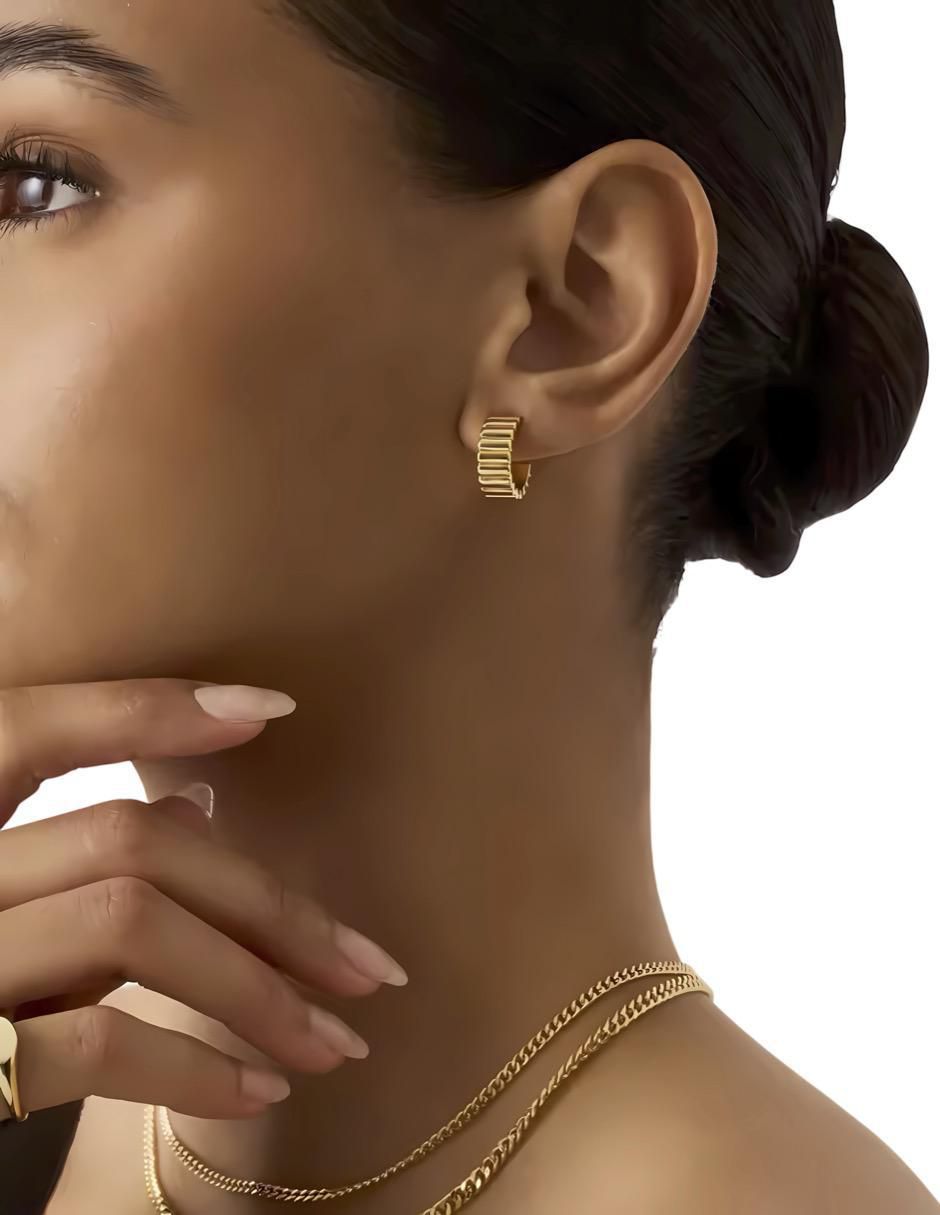 Aretes de aro de plata P 925 y 14 K con acabado chapa de oro 3