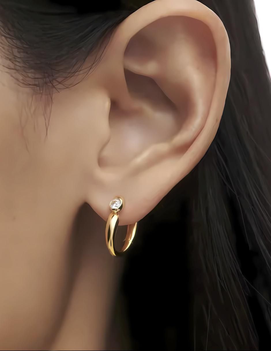 Aretes de aro de plata P 925 y 14 K con acabado chapa de oro 3