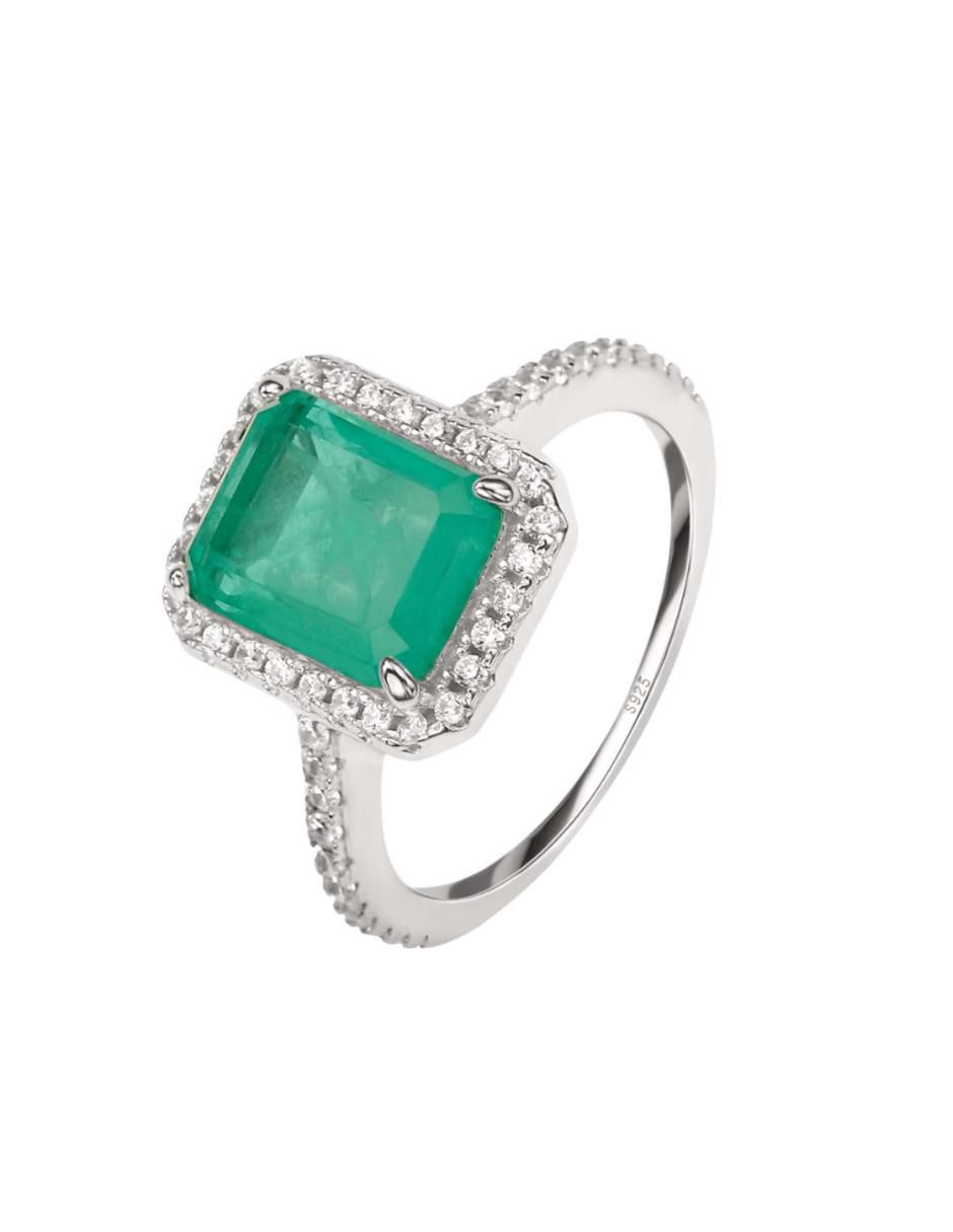 Anillo con gema rectangular Luxury P 925 de plata zirconia pavé