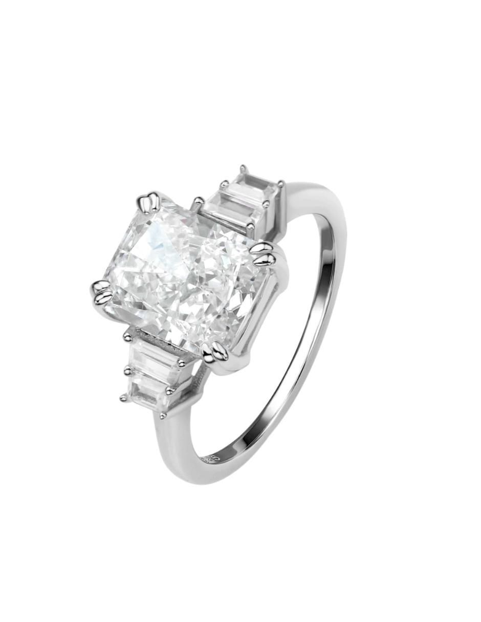 Anillo con gema rectangular Luxury P 925 de plata zirconia pulido