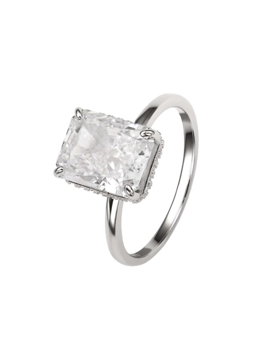 Anillo con gema rectangular Luxury P 925 de plata zirconia pulido