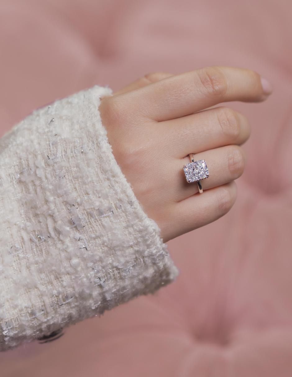 Anillo con gema rectangular Luxury P 925 de plata zirconia pulido