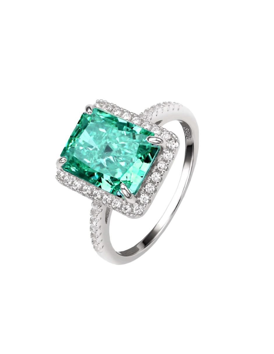 Anillo con gema rectangular Luxury P 925 de plata zirconia pavé