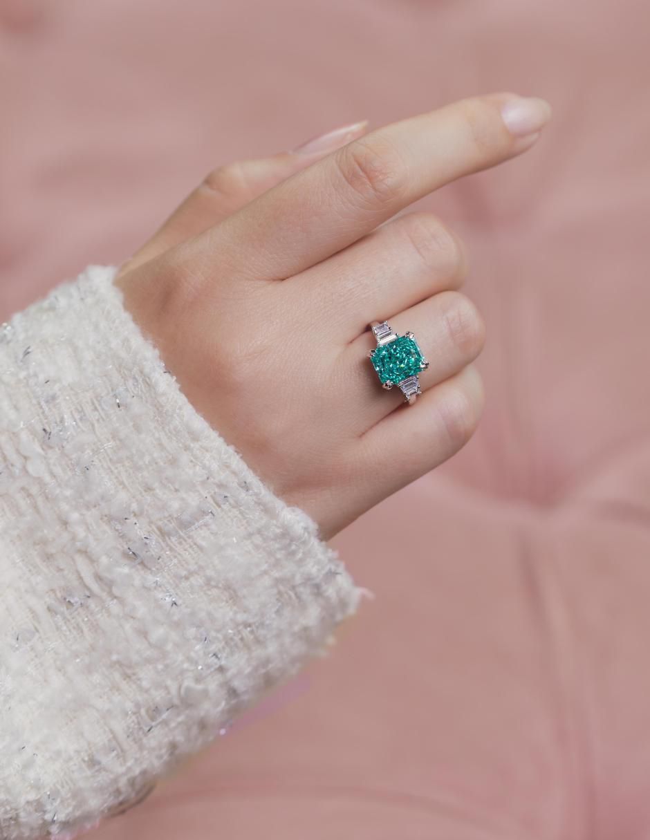 Anillo multi gemas rectangular Luxury P 925 de plata zirconia pulido