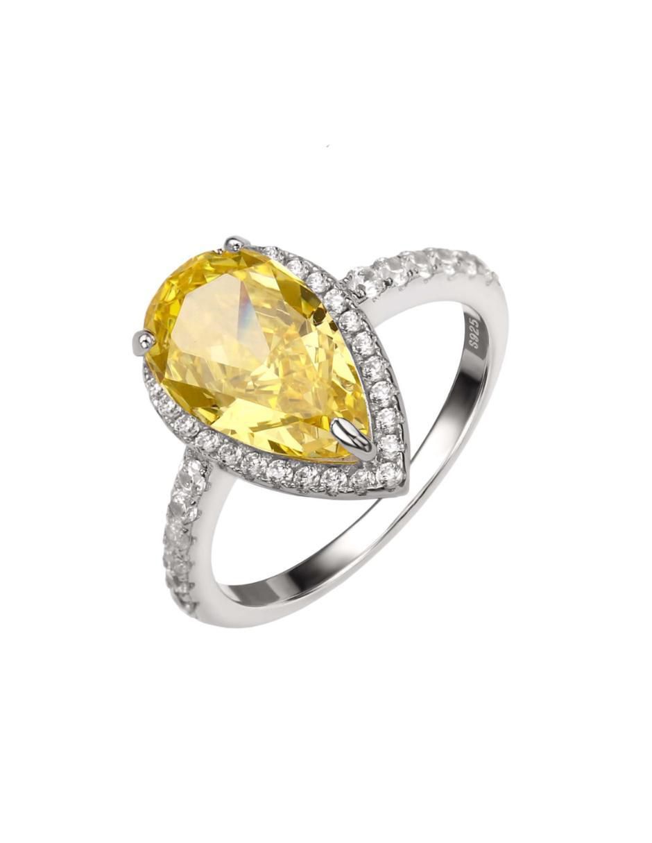 Anillo con gema de gota Luxury P 925 de plata zirconia pavé