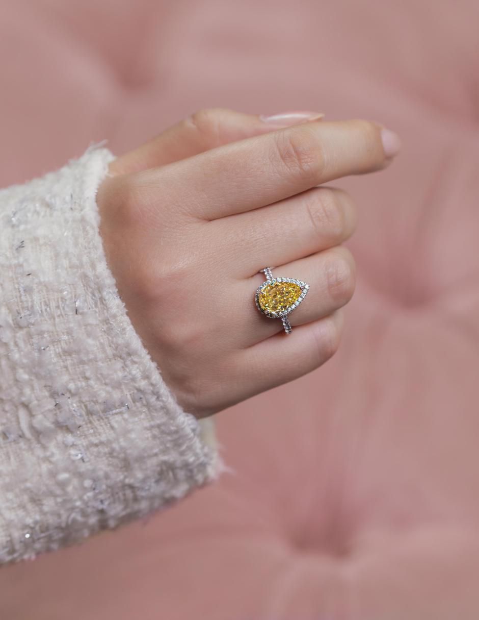 Anillo con gema de gota Luxury P 925 de plata zirconia pavé