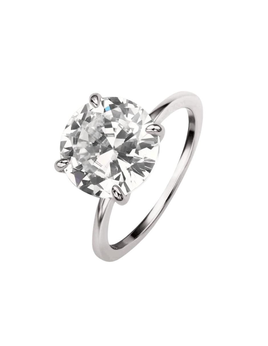 Anillo con gema redondo Luxury P 925 de plata zirconia pulido Anillo con gema redondo Luxury P 925 de plata zirconia pulido