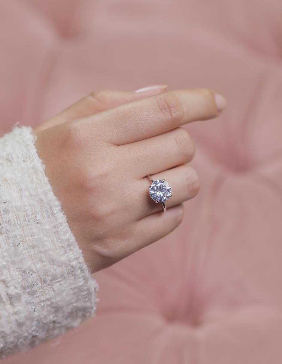 Anillo con gema redondo Luxury P 925 de plata zirconia pulido 2