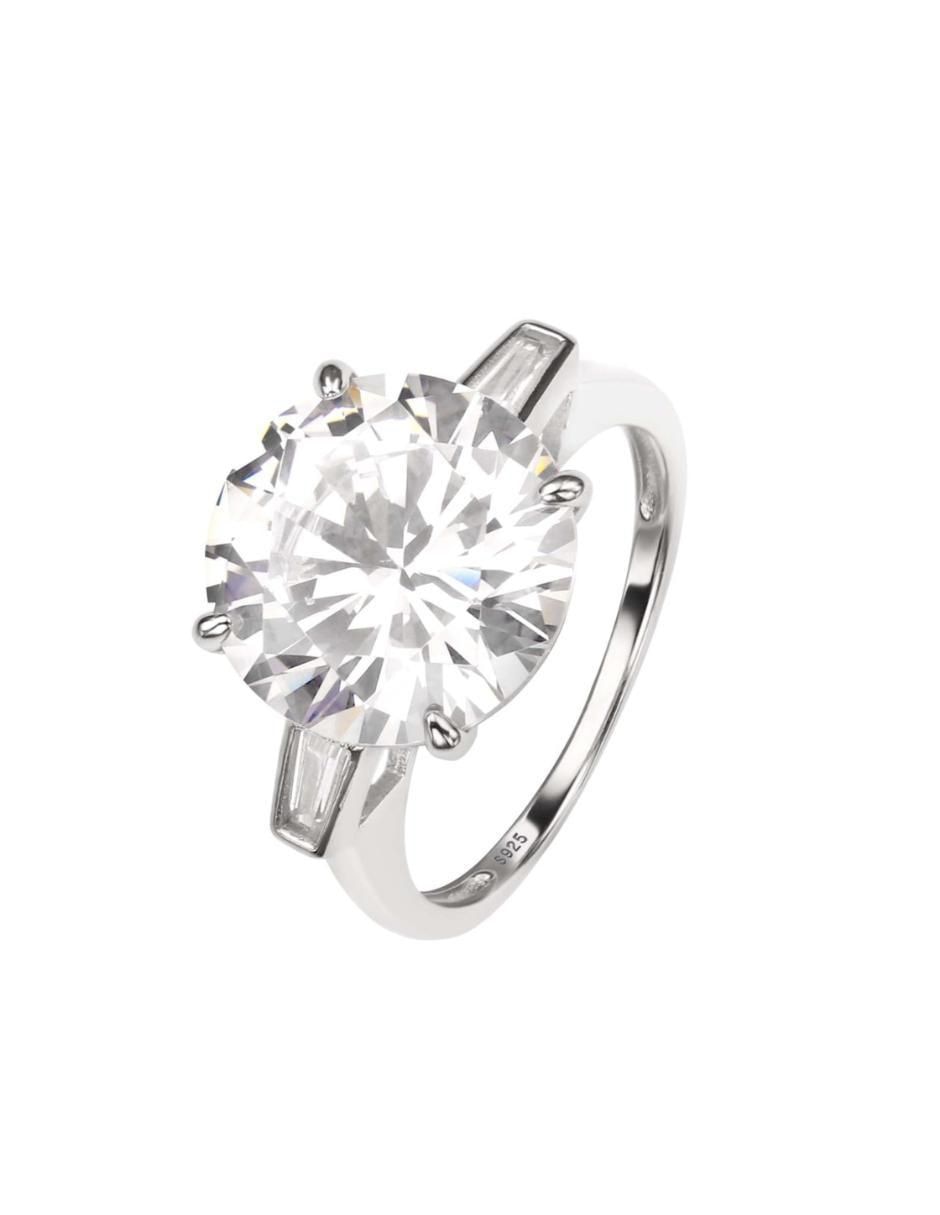 Anillo con gema redondo Luxury P 925 de plata zirconia pulido Anillo con gema redondo Luxury P 925 de plata zirconia pulido