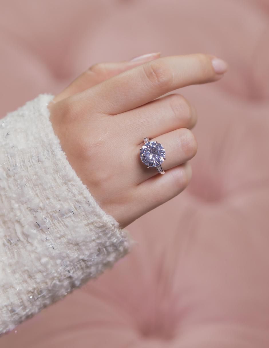 Anillo con gema redondo Luxury P 925 de plata zirconia pulido 2