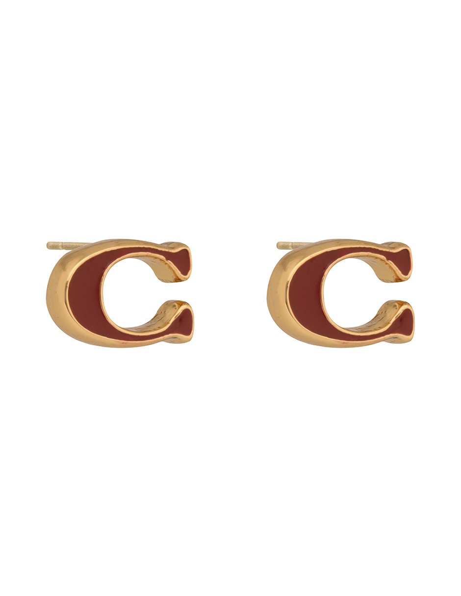 Aretes cortos letra C Coach COAUG25MRKT3 con acabado brillante