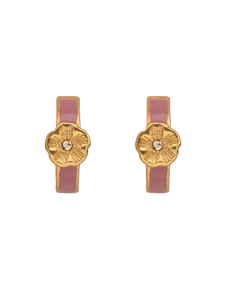 Aretes cortos de flor con acabado brillante 3