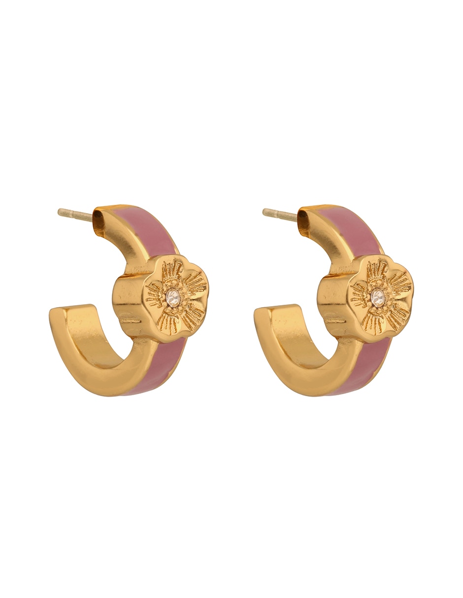 Aretes cortos de flor con acabado brillante