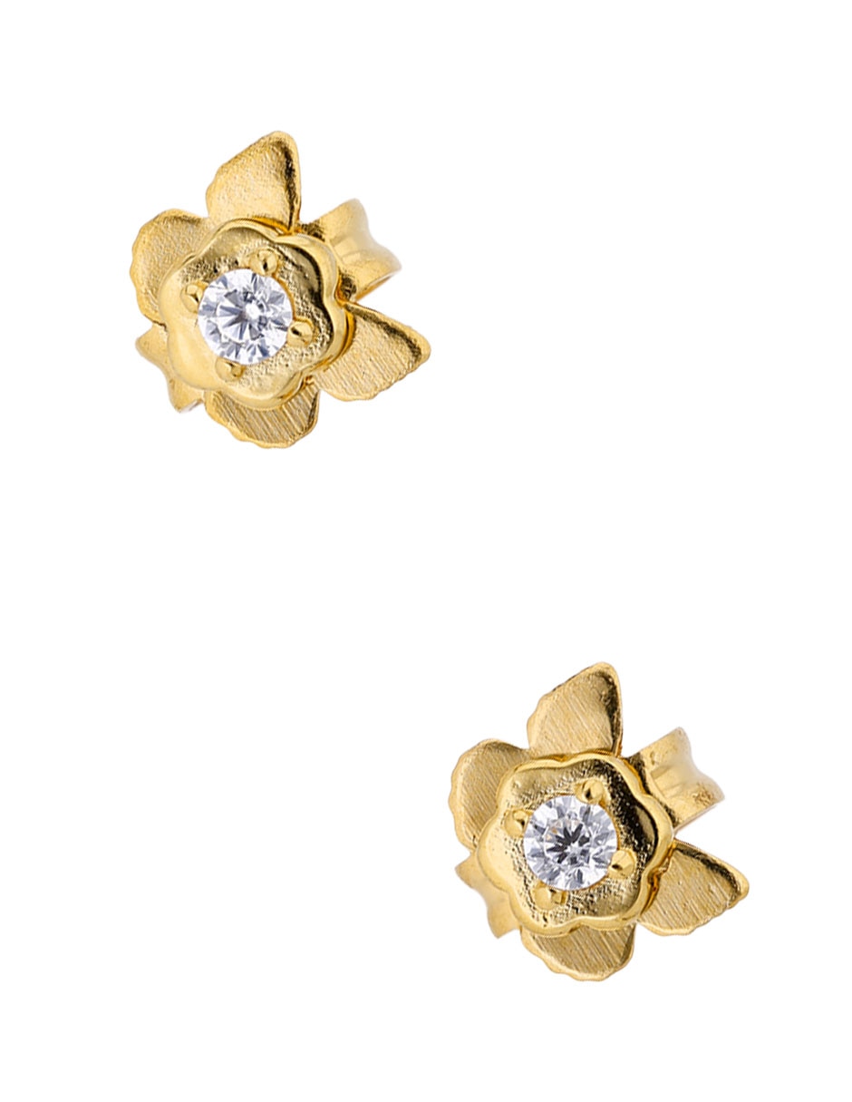 Broqueles de flor Vine con acabado baño de oro 18 K Broqueles de flor Vine con acabado baño de oro 18 K
