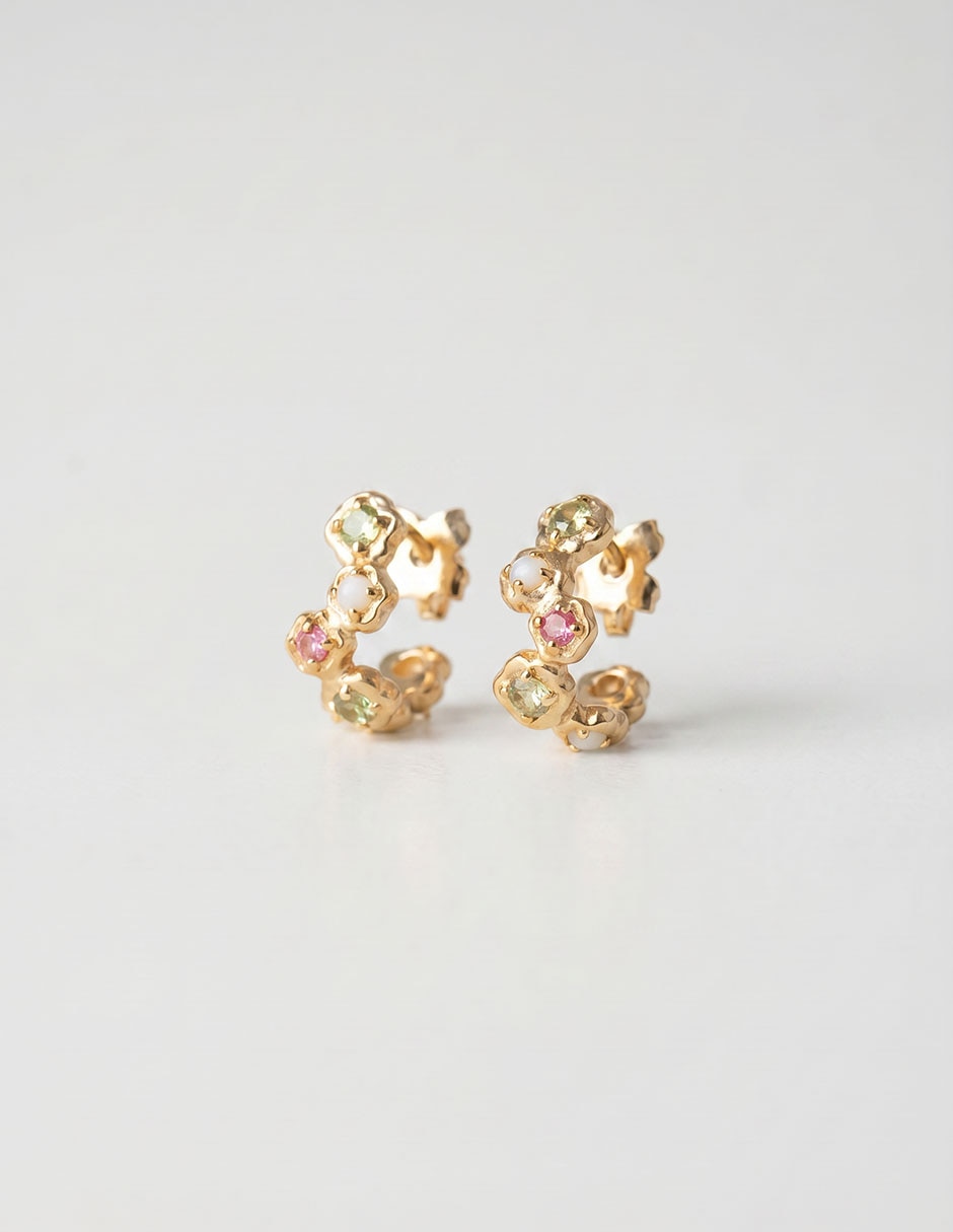 Aros flor flora vine de mezcla de materiales 18 k con acabado baño de oro cristal 2