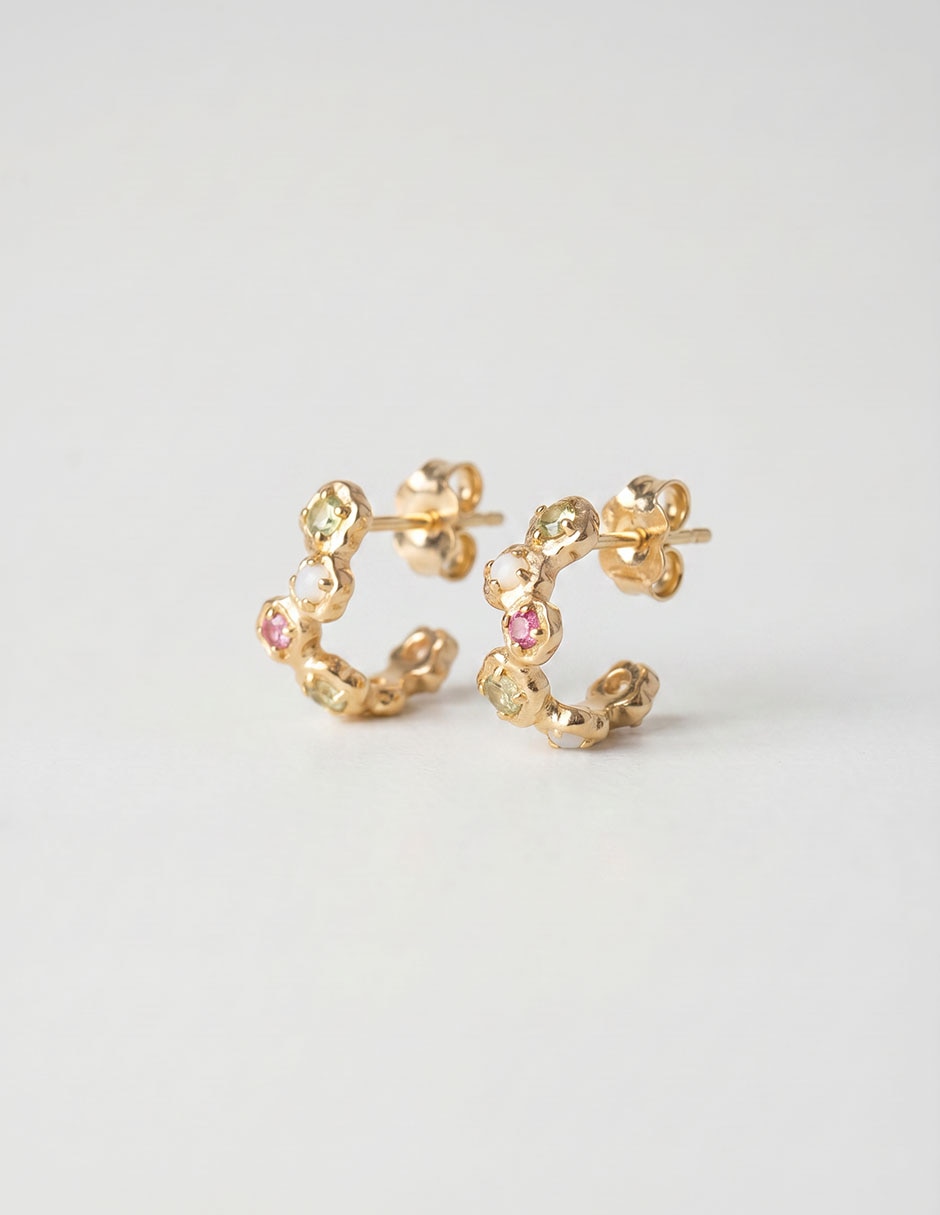 Aros flor flora vine de mezcla de materiales 18 k con acabado baño de oro cristal 3