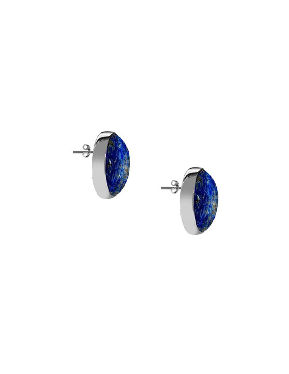 Broqueles circulares de plata P 925 con acabado brillante lapislázuli 2