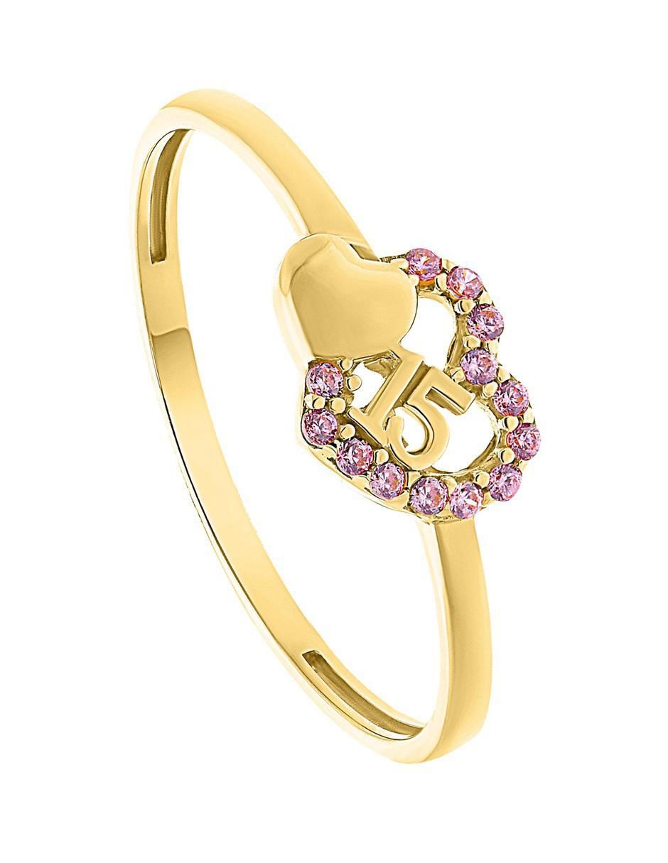 Anillo de corazón 10 k de oro zirconia pulido