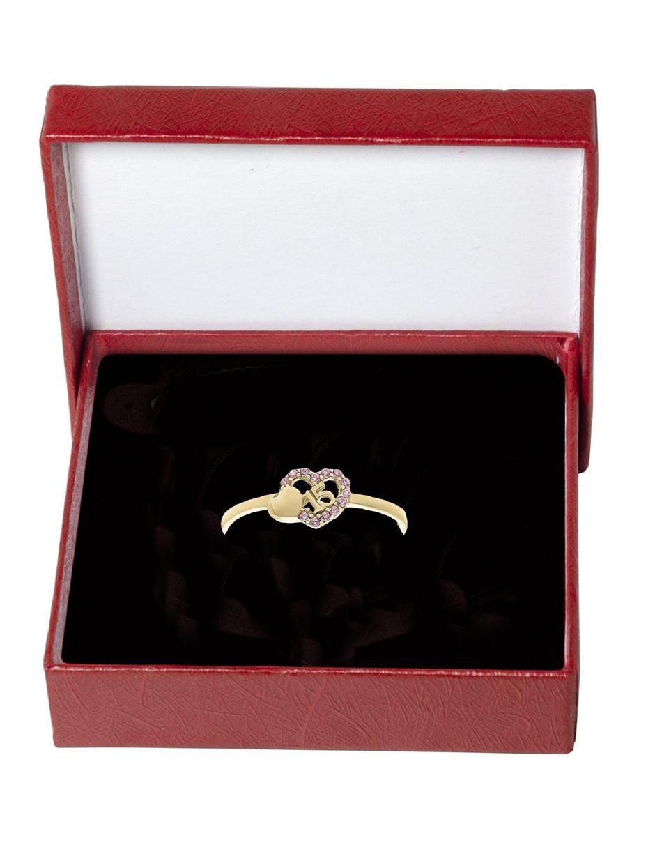 Anillo de corazón 10 k de oro zirconia pulido
