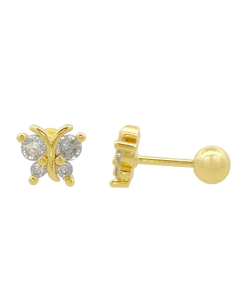 Broqueles de mariposa horoz 18 k con acabado chapa de oro zirconia