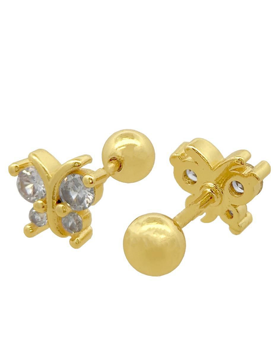 Broqueles de mariposa horoz 18 k con acabado chapa de oro zirconia