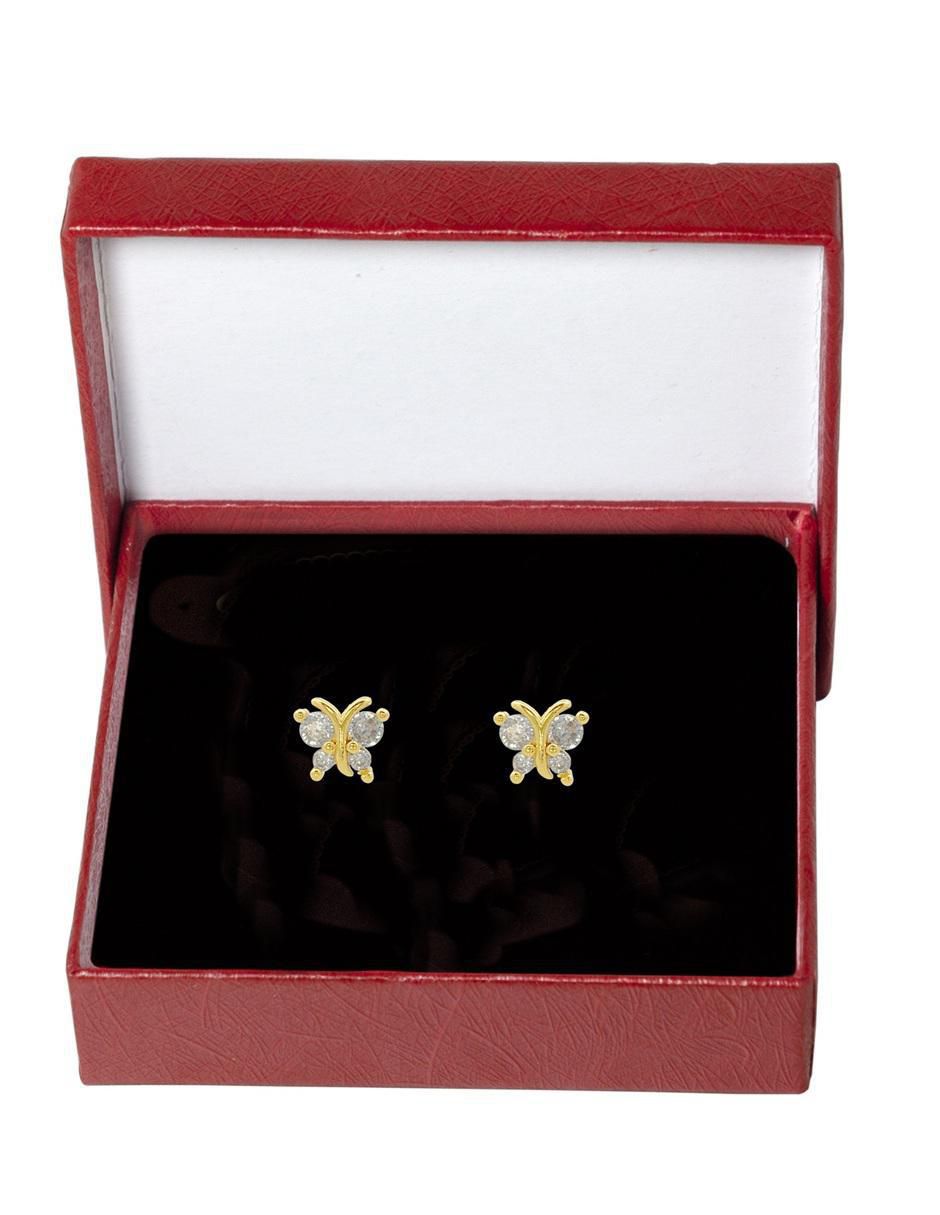 Broqueles de mariposa 18 K con acabado chapa de oro zirconia