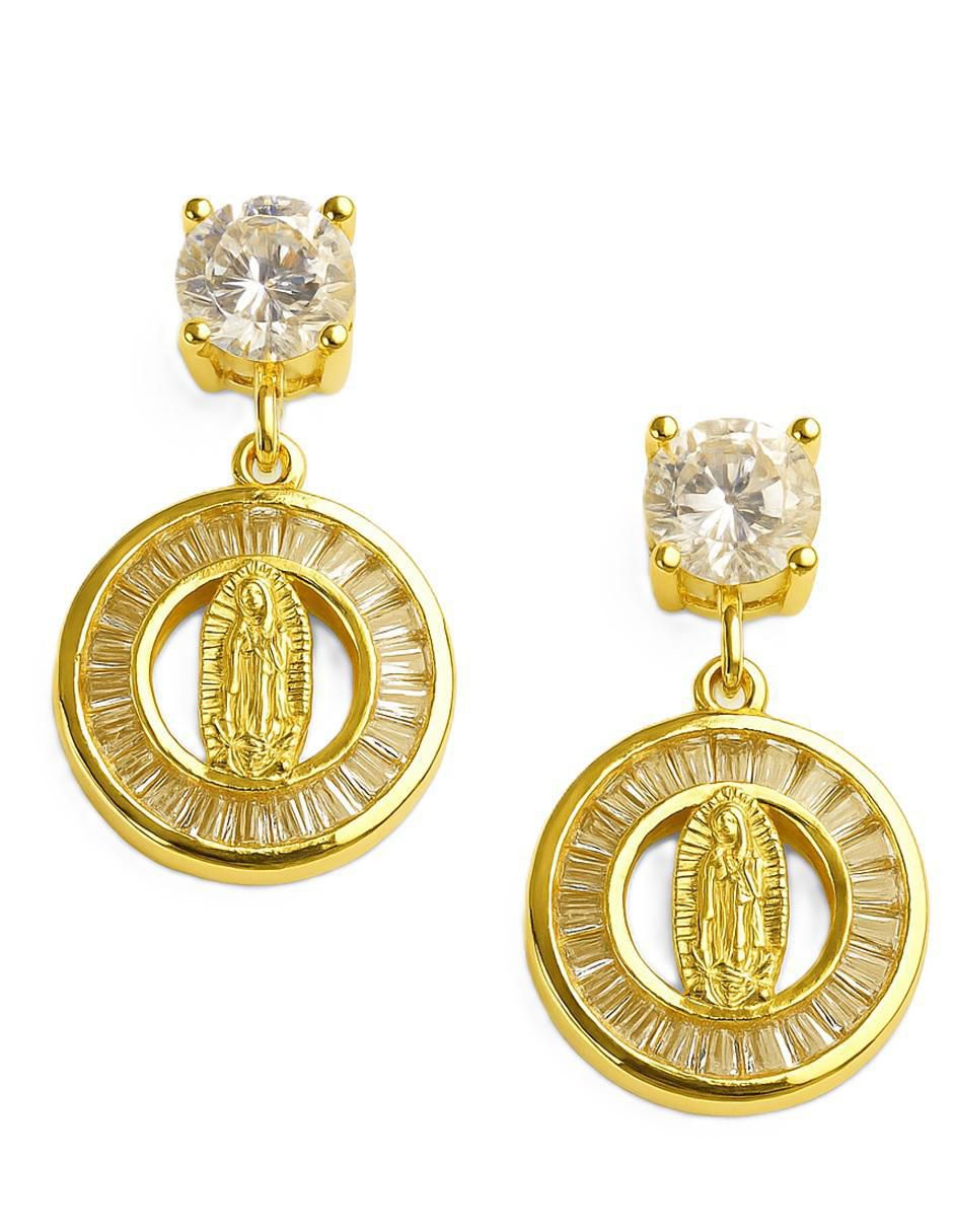 Broqueles de virgen de guadalupe horoz 18 k con acabado chapa de oro zirconia