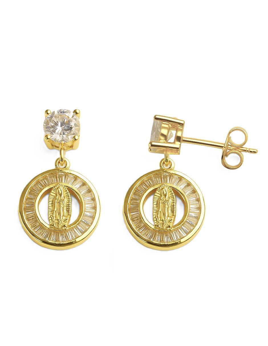 Broqueles de virgen de guadalupe horoz 18 k con acabado chapa de oro zirconia