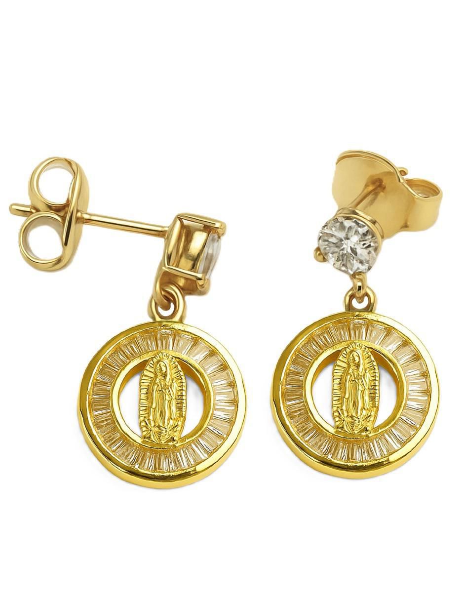 Broqueles de virgen de guadalupe horoz 18 k con acabado chapa de oro zirconia