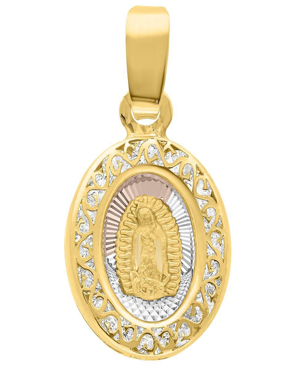 Medalla ovalada virgen de guadalupe de oro 14 k zirconia 1