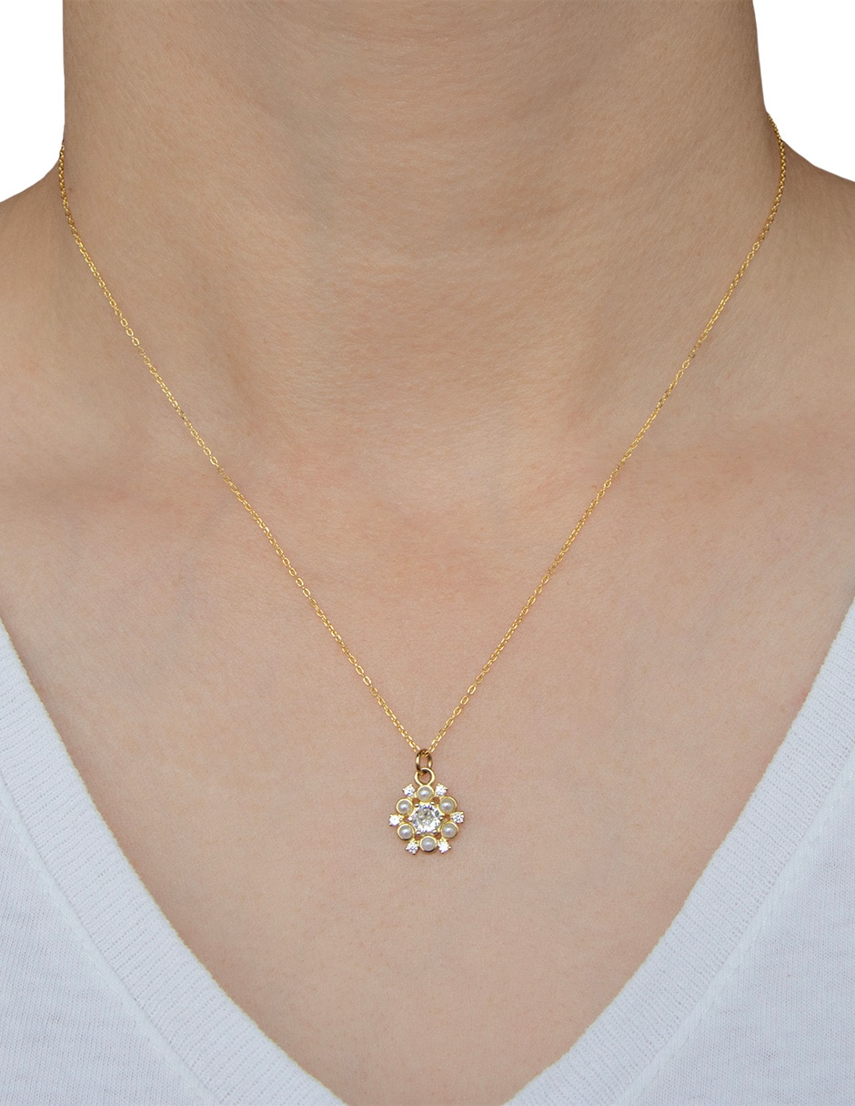 Collar con dije de flor Carré de plata P 925