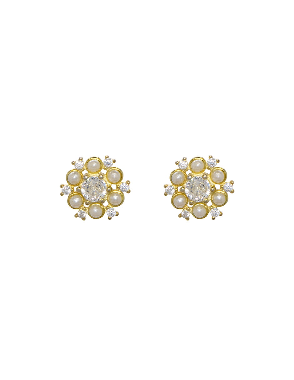 Broqueles de flor CARRÉ de plata P 925 con acabado pavé perla