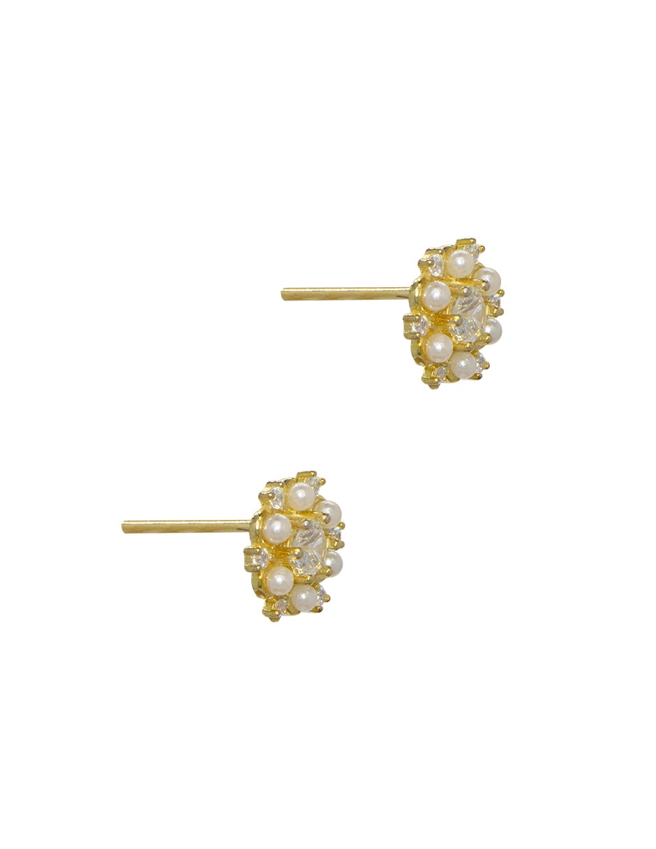 Broqueles de flor CARRÉ de plata P 925 con acabado pavé perla