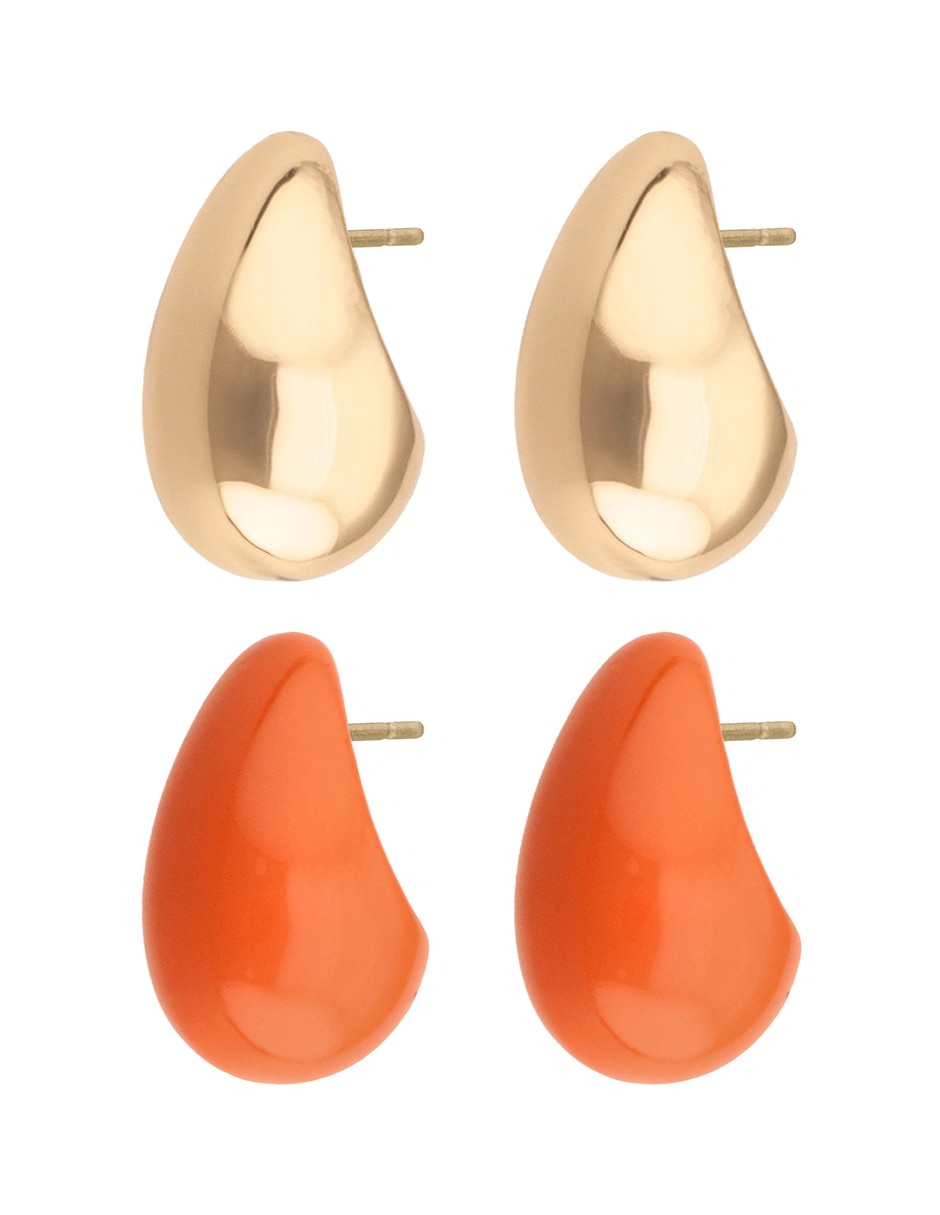 Set de aretes de gota puffy con acabado pulido 2