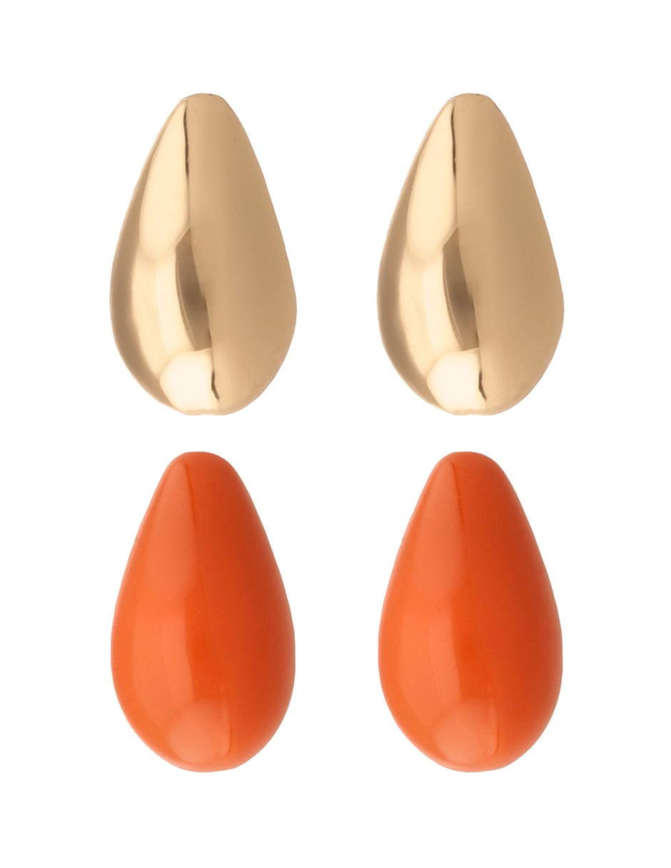 Set de aretes de gota puffy con acabado pulido