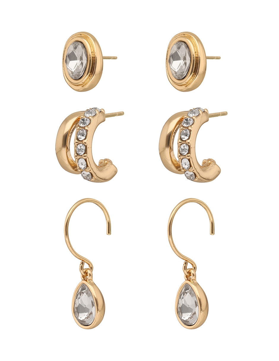 Set de aretes de circular waterfall crystal con acabado pulido 2