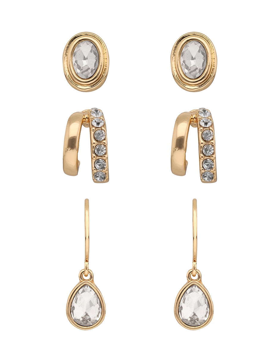 Set de aretes de circular waterfall crystal con acabado pulido