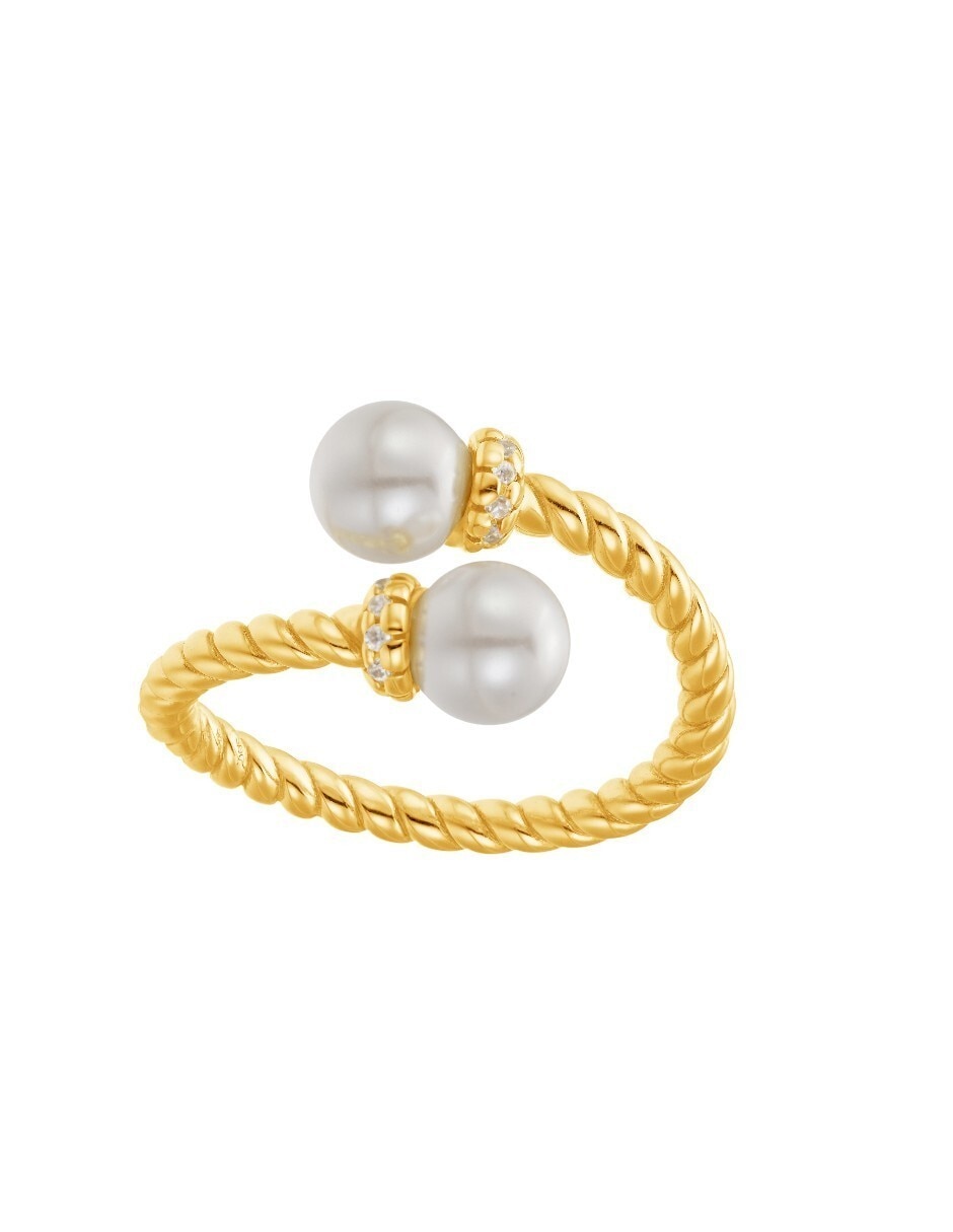 Anillo semicircular CLASSIC REVISITE de plata 18 k perla con acabado baño de oro
