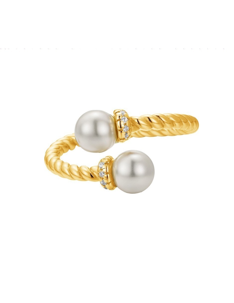 Anillo semicircular Les Néréides CLASSIC REVISITE de plata 18 k perla con acabado baño de oro
