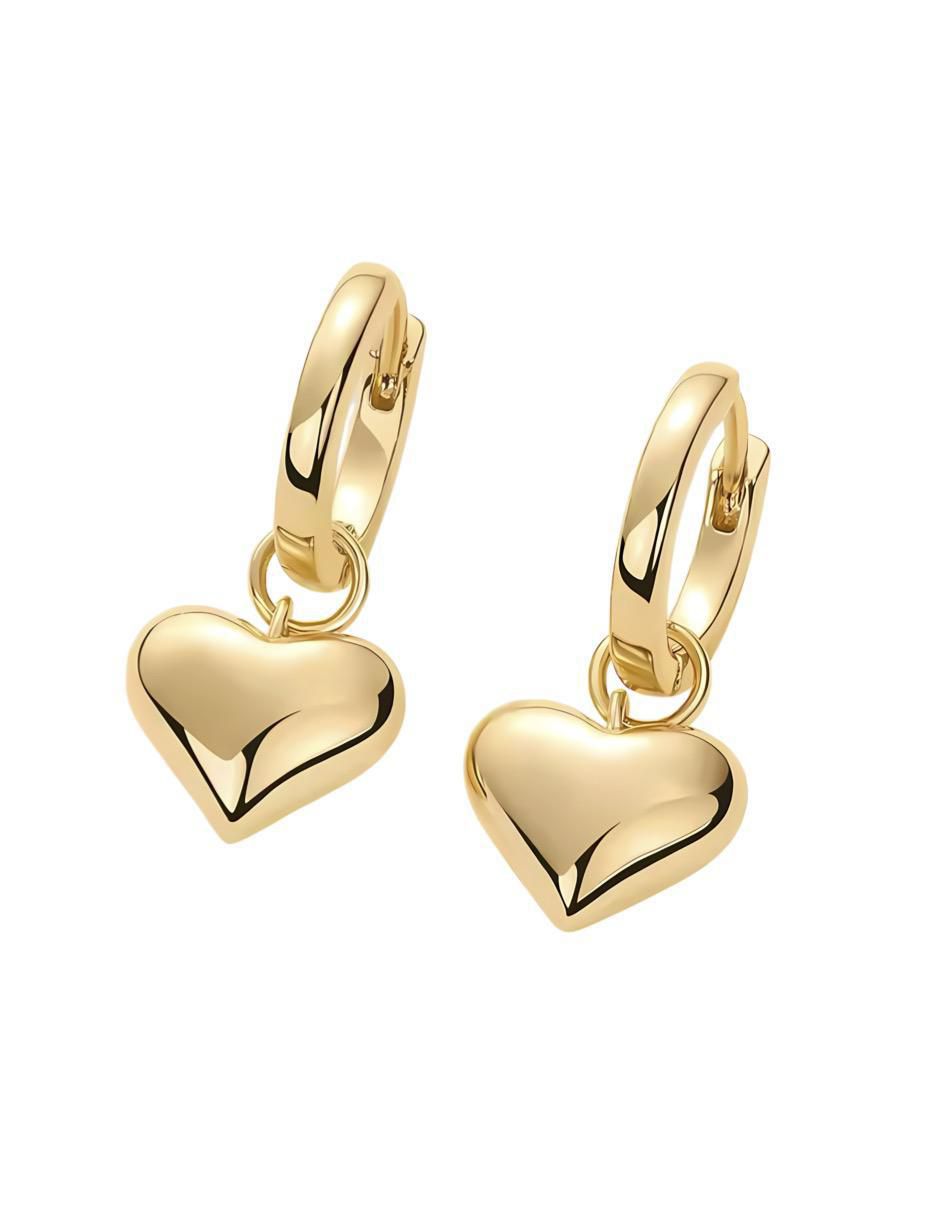 Aretes de corazón de plata P 925 y 14 K con acabado brillante
