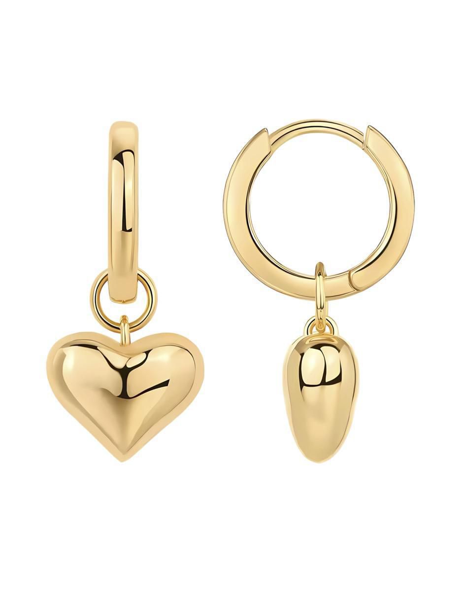 Aretes de corazón de plata P 925 y 14 K con acabado brillante 2