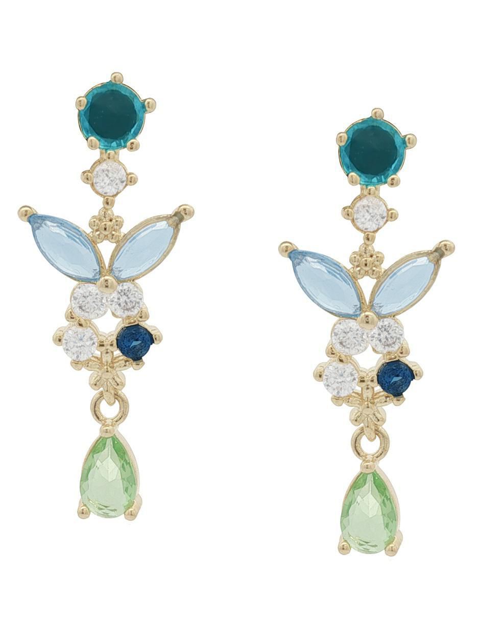 Aretes largos de mariposa 18 K con acabado chapa de oro zirconia Aretes largos de mariposa 18 K con acabado chapa de oro zirconia
