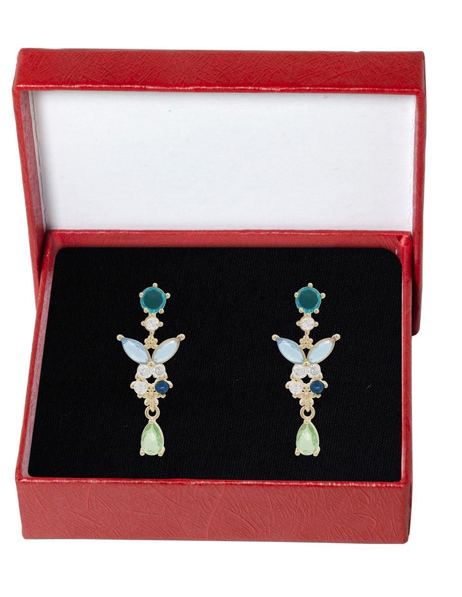 Aretes largos de mariposa 18 K con acabado chapa de oro zirconia Aretes largos de mariposa 18 K con acabado chapa de oro zirconia
