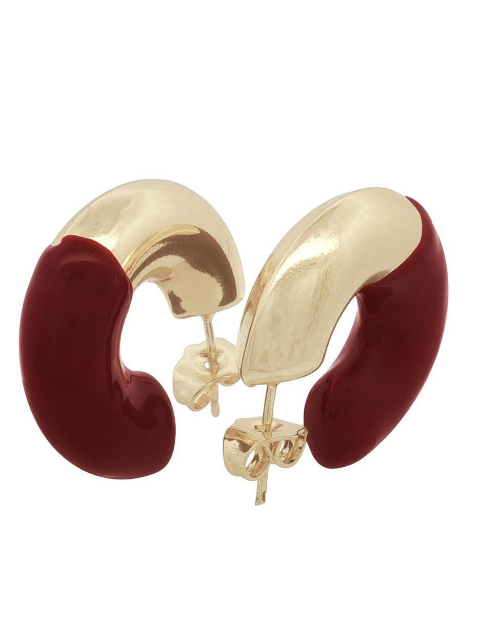Aretes cortos de media luna Horoz 18 K con acabado chapa de oro
