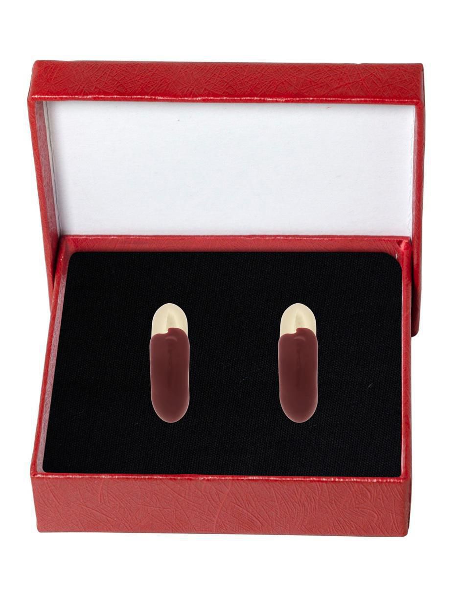 Aretes cortos de media luna Horoz 18 K con acabado chapa de oro