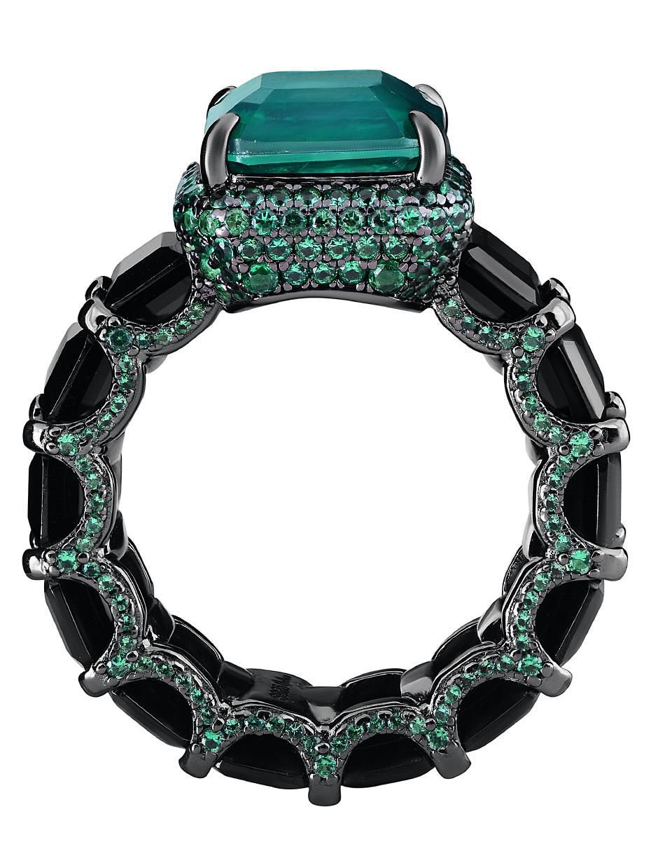 Anillo P 925 de plata esmeralda liso 4