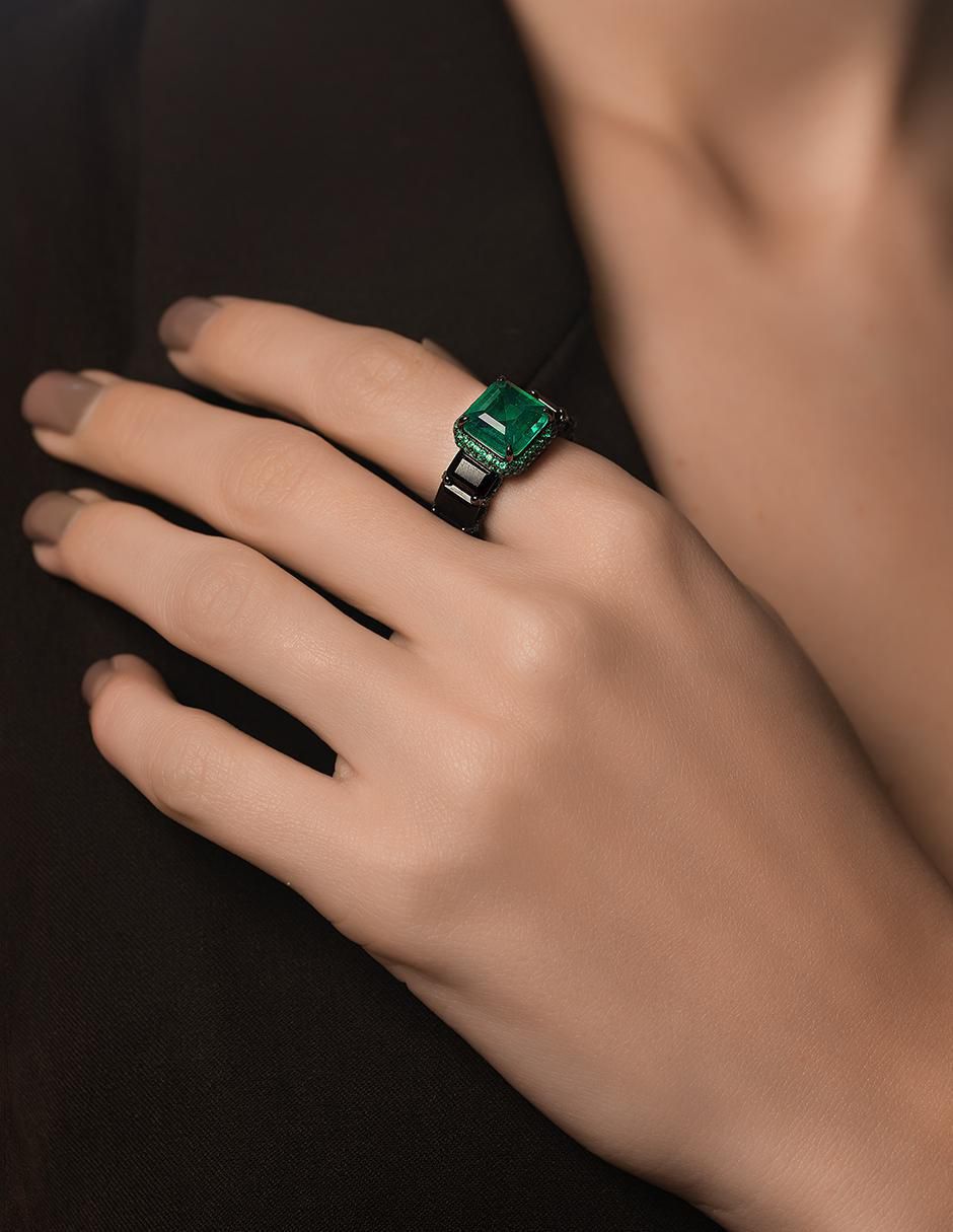 Anillo P 925 de plata esmeralda liso 3