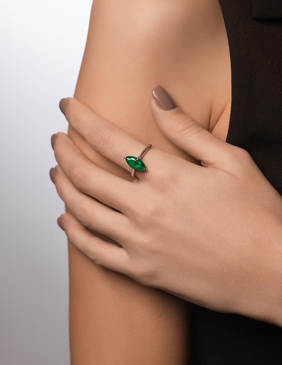 Anillo P 925 de plata esmeralda liso 2